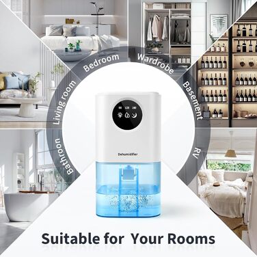 Electric Dehumidifier for Apartment, ANOEPUY 1700ml Dehumidifier Quiet Small Room Dehumidifier with 7 Colors Night Light & Timer for Bedroom, Bathroom, Kitchen, Against Mold, White