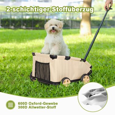 Міні-візок для тварин, складаний, багатофункціональний, з кишенькою та безпечним тросом (Хакі)