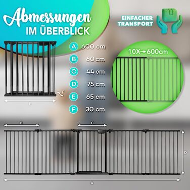 Захист каміну KIDUKU®: металеві сітки з дверцятами, 600 см | Захисні сітки для каміну, складні | Сітки для конфігурації (10 елементів), чорний колір