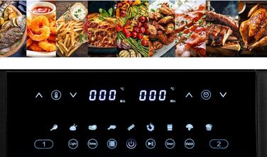 Фритюрниця Linsar з подвійною зоною та двома кошиками, 8л, з сенсорним екраном, 9 режимів, Dual Cook, чорний