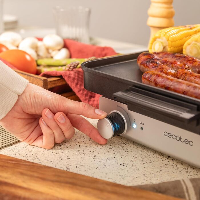 Cecotec Electric Grill Plate with Detachable Magnetic Parts - 1800W, 2600W, Aluminum with Teflon Coating, Non-Stick, Dishwasher Safe, Adjustable Thermostat, Large Cooking Surface