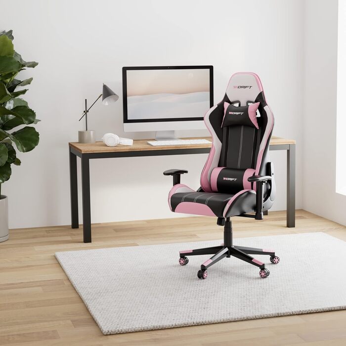 Ігрове крісло DRIFT DR175PINK, екошкіра, 2D-підлокітники, клас 4, рожево-чорне