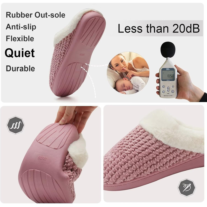 Тапочки жіночі зимові Mabove Hausschuhe - теплі, зручні, з плюшу, для дому, антиковзкі, рожеві, 40/41 EU