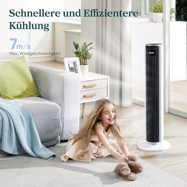 Турбовентилятор Levoit з тихим режимом сну, таймером 12 год, 4 режими, 5 швидкостей, авто-режим з датчиком, осциляція, пульт керування, білий, 92 см