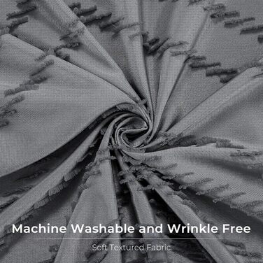 Шторка для душу, довга, в стилі фермерського дому, богемний шик, туфтована, Chevron, текстурована, смугаста, мінімалістична, тканинна, мила, сіра, 198.1 x 182.9 см (1 шт.)