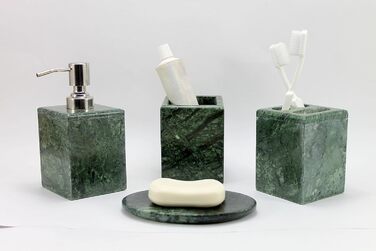 KLEO Luxury 4-Piece Bathroom Accessory Set | Includes Liquid Soap or Lotion Dispenser with Stainless Steel Pump, Toothbrush Holder, Cup, Soap Dish - Bath Set/Bathroom Accessories (Green)