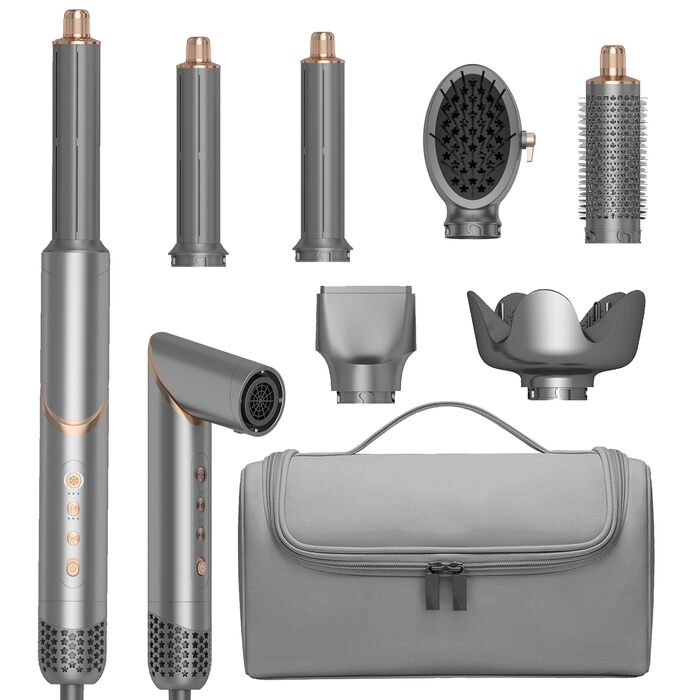 OKWRAP Hairstyler 5 в 1: Набір для укладки волосся з феном, іонізацією, автоматичною завивкою, плойкою та випрямлячем. (Сірий)