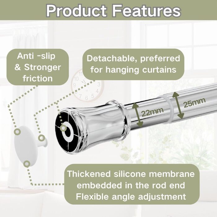 Штанга для душу без свердління та кріплення, телескопічна, 85-180 см, срібна. Підходить для шафи, душової кабіни та DIY-проектів