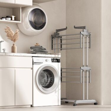 Foldable Stainless Steel Clothes Rack with Wheels, Portable, for Indoor and Outdoor Use, White/Gray (Gray-1)