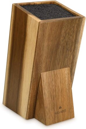 Navaris Acacia Wood Knife Block with Brush Insert - Unfitted Knife Block made of Wood - Universal for Kitchen Knives, Chef's Knives, Cooking Utensils - Brown