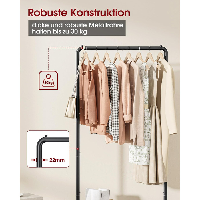 Металевий вішак для одягу на колесах, чорний, середній