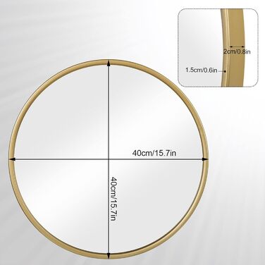 Круглий настінний дзеркало WOLTU 40 см з золотим каркасом, для ванної, спальні, вітальні, коридору, декоративне, 40x40 см