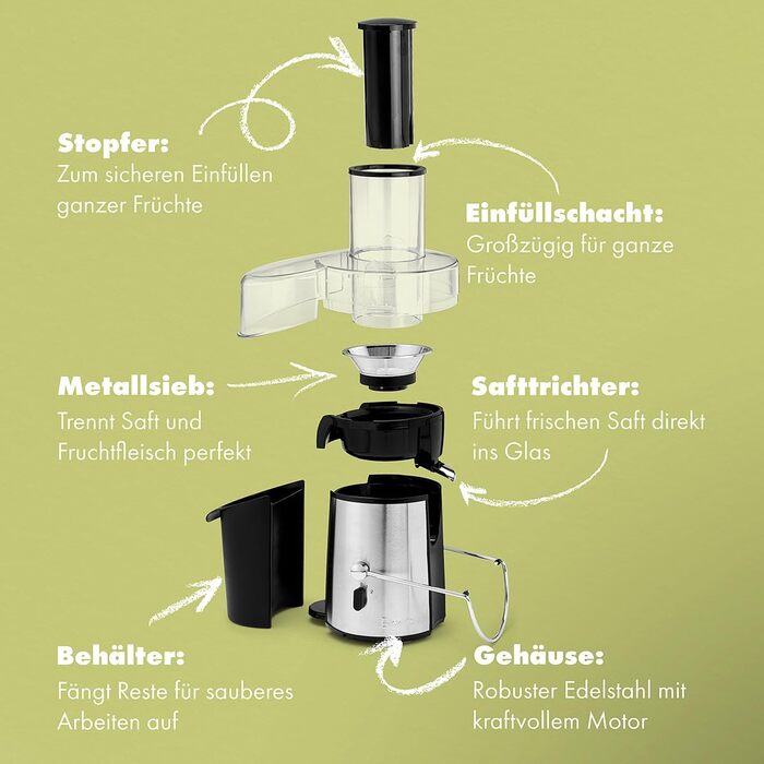 Електричний соковитискач Clatronic AE 3666: соковитискач для овочів та фруктів, Slow Juicer, 400W, зручна очистка, Tropfstopp