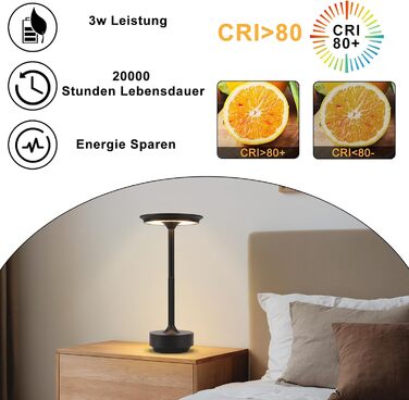 Бездротова настільна лампа - LED лампа на акумуляторі, торшери з сенсорним керуванням, диммуванням, USB зарядкою, 2 шт. (1 шт., чорний)