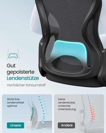 Офісне крісло SONGMICS OBN041B01, ергономічне, сітчасте, з регульованою підпоркою для спини та підголівником, для дому та офісу (Чорний)