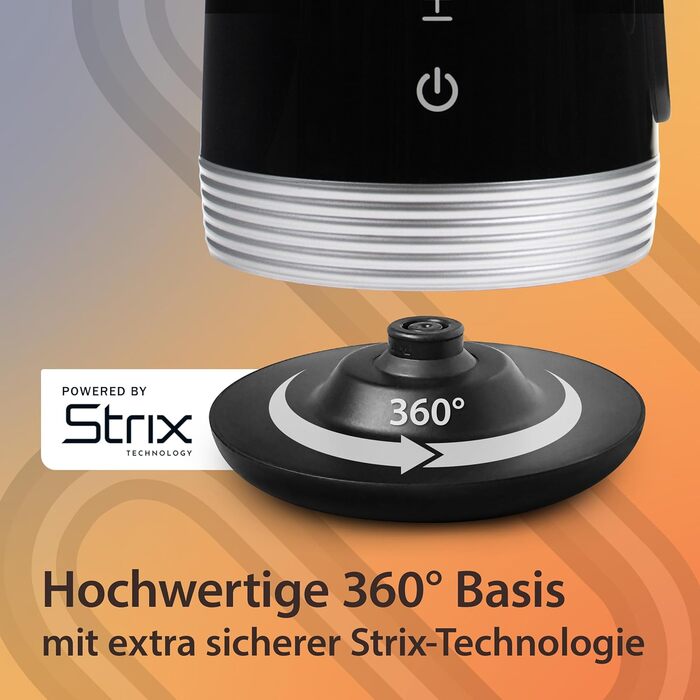 Чайник Retro Novo з регулюванням температури, чорний, 2200W, з LED-індикатором та подвійним корпусом з нержавіючої сталі