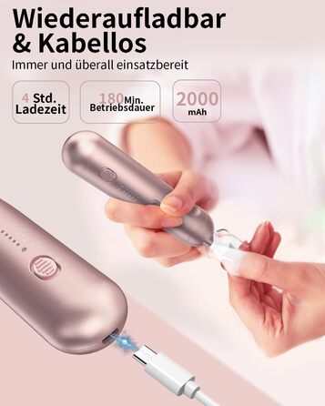 Електричний набір для манікюру та педикюру AOMEES з 9 насадками, LED-підсвічуванням та сумкою (Champagnergold)