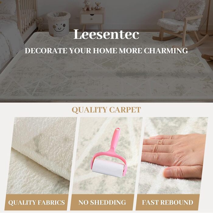 Килим Leesentec для вітальні, спальні: геометричний, сучасний, антиковзаючий, короткий ворс, бежевий, великий, білий (слонова кістка), 80 x 120 см, прямокутний