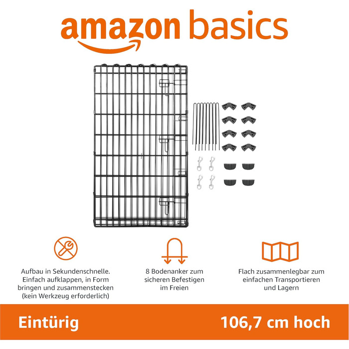 Amazon Basics Collapsible Dog Playpen - Metal, 152.4 x 152.4 x 107cm - Black
