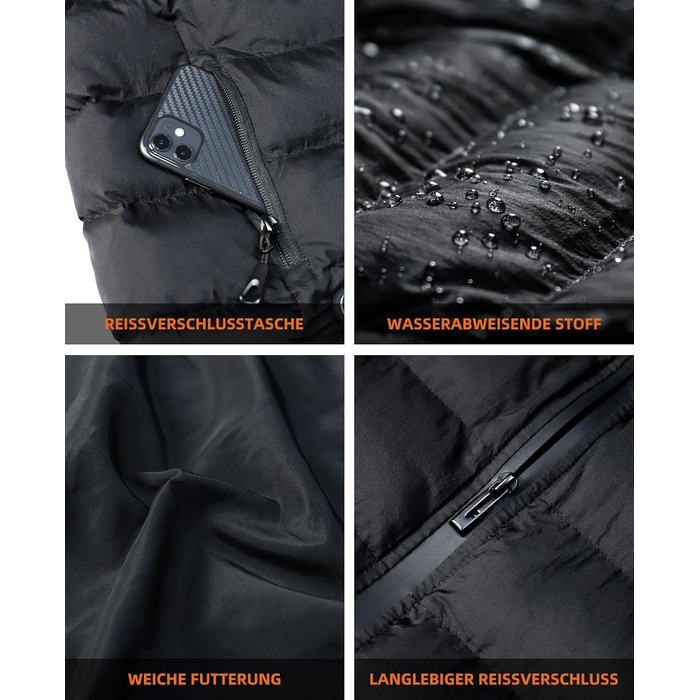 Електрична гріюча жилетка для чоловіків з акумулятором USB, 10000mAh, 4 зони нагріву, 3 режими температури, для зимових прогулянок, машинне прання