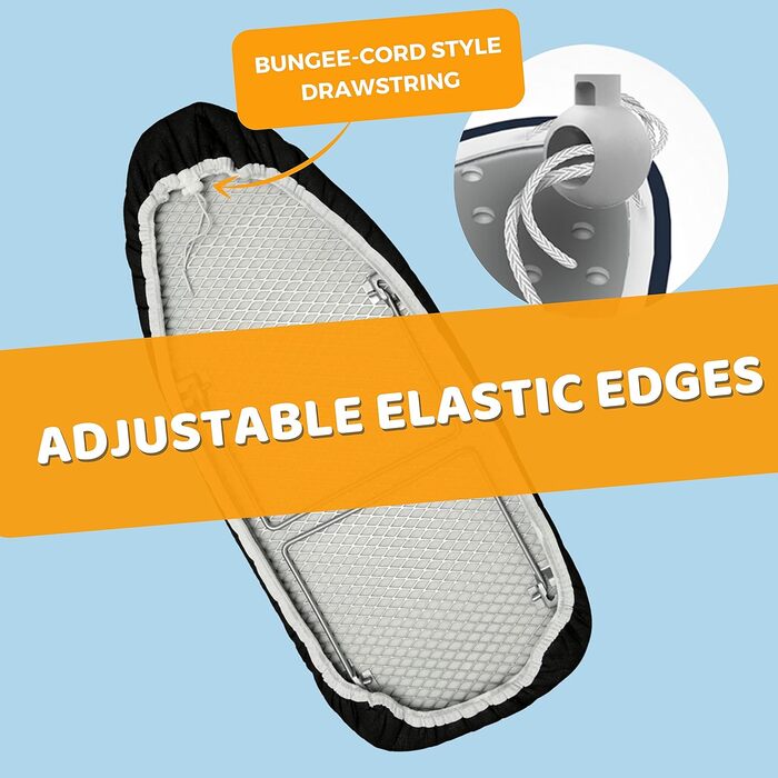 Smart Ironing Board Cover and Pad - Standard Size, fits small mini-boards, easy placement, extra thick padding, elastic cord, heat-reflective (black, 31.8 x 76.2 / 12.5