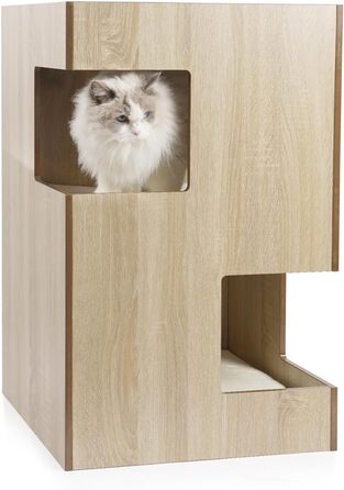 Преміум будиночок для кота з дерева, замок-вежа з ліжками, 50x50x80 см, темно-сірий (бежевий)