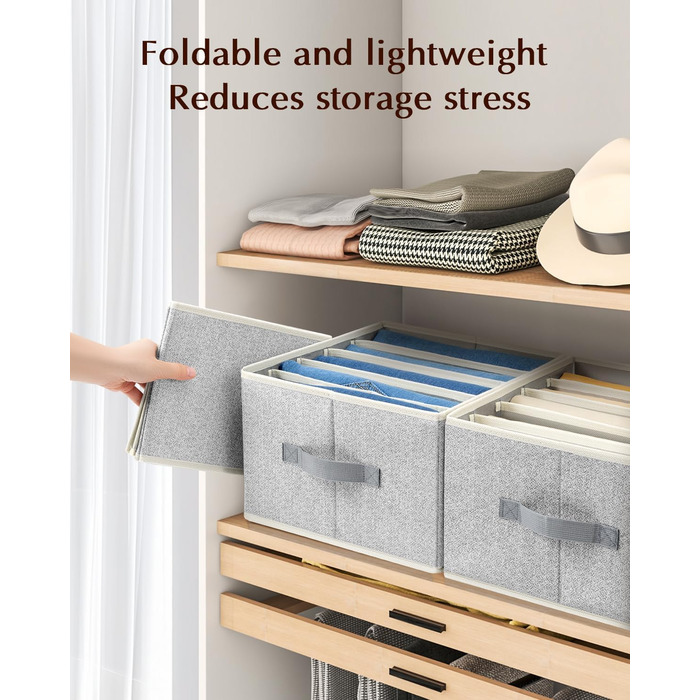 4 Piece Drawer Organizer, Jeans Closet Organizer, Foldable Storage Box with Compartments for Storing Clothes, Jeans, Shirts, Blankets, Underwear