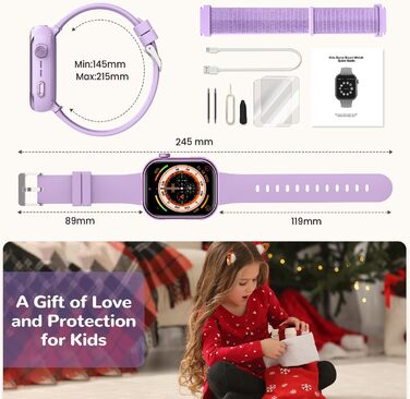 Дитячий розумний годинник зі GPS та телефоном, IP68, відеодзвінки, SOS, режим навчання, чат, SMS, ліхтарик, крокомір, будильник, годинник для дівчаток та хлопчиків, фіолетовий