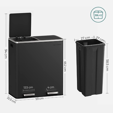 Контейнери для сортування сміття Songmics, 60 л, 2-секційні
