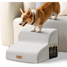 Сходинки для собак Eukue: 2 сходинки для собак маленьких порід, підйом на ліжко/диван, з високощільних матеріалів, портативні, знімний чохол (білий)