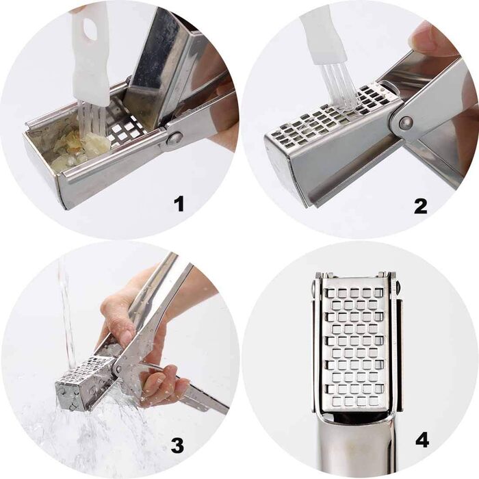Stainless Steel Garlic Press with Cleaning Brush - Professional Grade for Kitchen, Restaurant, Hotel & Culinary Use