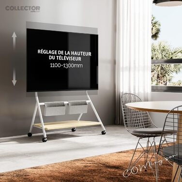 Підставка для телевізора FITUEYES Collector, 65-88 дюймів, ролики, регульована висота, з полицею та сумкою, білий