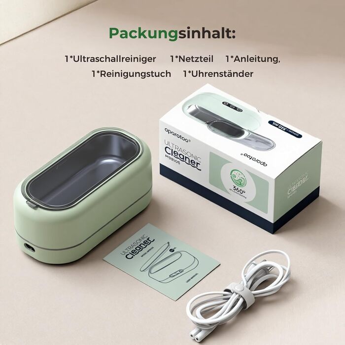 Ультразвукова мийка 48000 Гц, 350 мл, для ювелірних виробів, окулярів, годинників, зубних протезів (зелена)