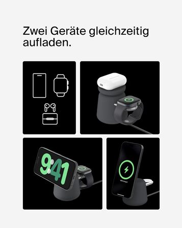 Belkin BoostCharge Pro 2-в-1: Бездротова зарядка Qi2 15W MagSafe для iPhone, Apple Watch, AirPods (Чорний)