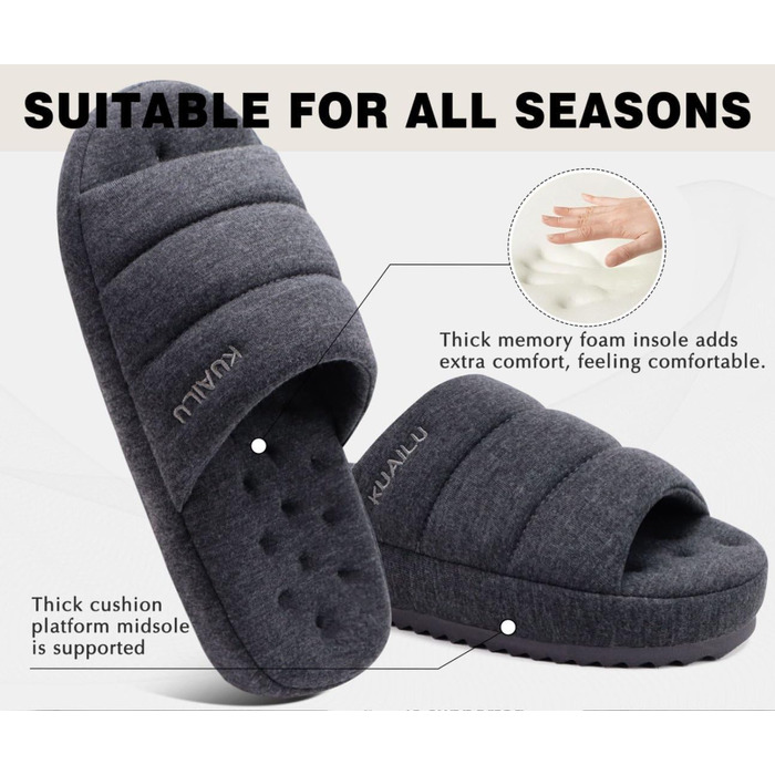 Чоловічі тапочки KuaiLu: стильні, з м'якою устілкою з піною пам'яті, для дому та вулиці, сірі, 46 EU