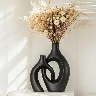 SUKIYPO Ceramic Vase Set - Modern Beige Vases (2-Pack) for Nordic, Boho Home Decor - Large Flower Vases for Living Room, Office, Farmhouse, Coffee Table
