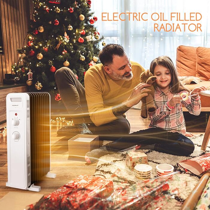 Масляний радіатор Aigostar 2500W з 13 ребрами: електрична портативна теплова батарея з термостатом та захистом від перегріву