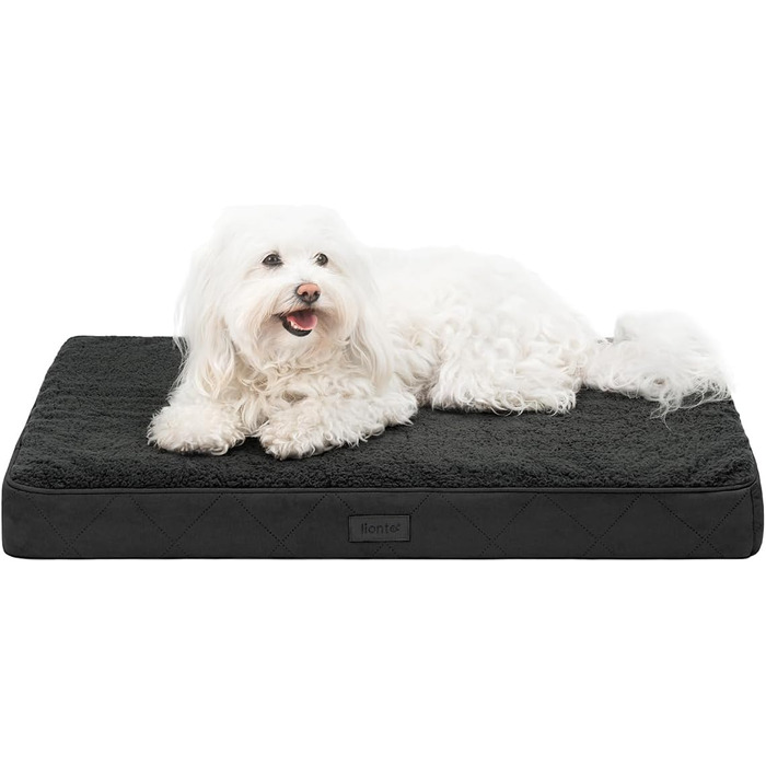 Ортопедичне ліжко для собак Lionto, 76x51x8 см, міцне, з м'яким плюшем, знімний та пральний чохол, водовідштовхувальне, підходить для собак та котів, чорний