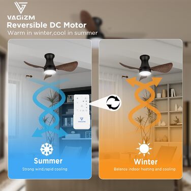 Стеляний вентилятор з підсвіткою для спальні та вітальні, 76 см, тихий, з пультом керування, DC-двигун, крила з імітації натурального дерева, таймер, VV (горіх, 3)