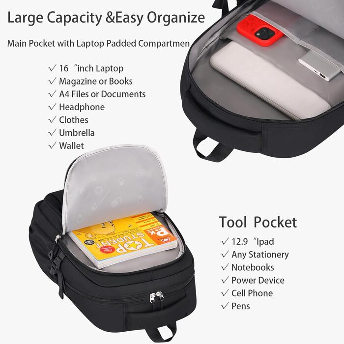 Чорний шкільний рюкзак для дівчат та жінок: стильний, місткий, для навчання та повсякденного використання