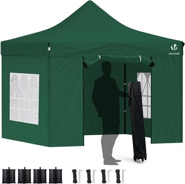 VOUNOT Gazebo 3x3m Waterproof Stable Winterproof, Pop Up Folding Gazebo with 4 Side Walls and 4 Sandbags, Party Gazebo Folding Garden Tent Party Tent, (Green)