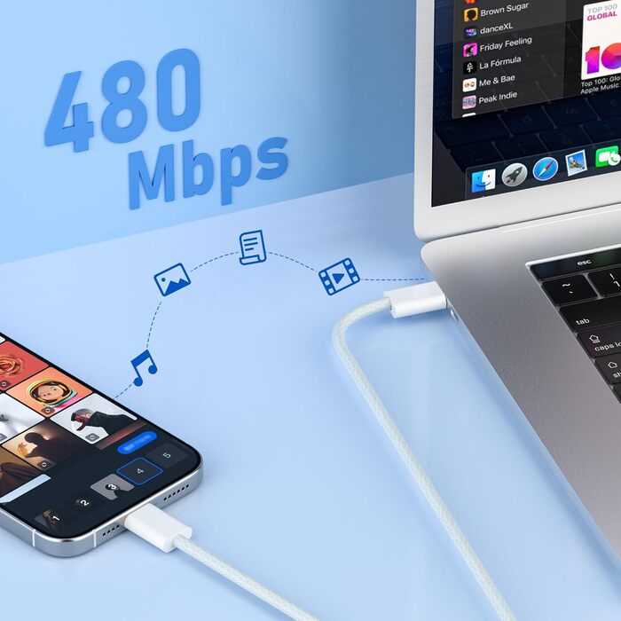 Зарядний пристрій USB-C YISH 45W з кабелем Type-C 60W: Швидка зарядка, PD 3.0, адаптер живлення для смартфонів та планшетів