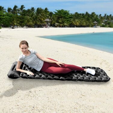 Ultralight Inflatable Camping Mat with Pillow - Waterproof Folding Air Mattress for Camping, Hiking, Travel & Backpacking - Black