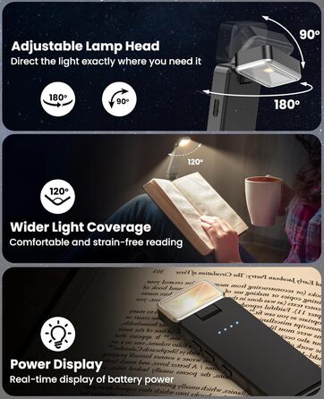 LED кріпильна лампа для читання Tyreses, акумуляторна, USB, 3 кольори, регулювання яскравості, для книг, дітей, зеленого/сірого кольору