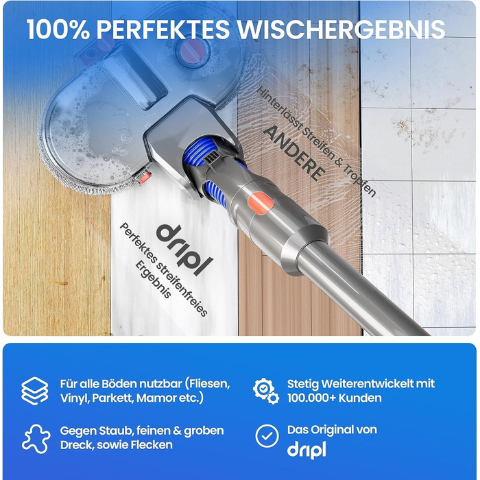 Насадка-мийник для пилососів Dyson V7/V8/V10/V11/V15/Gen5, електрична, з резервуаром для води та 6 моп-накладками + 1 контейнер для води
