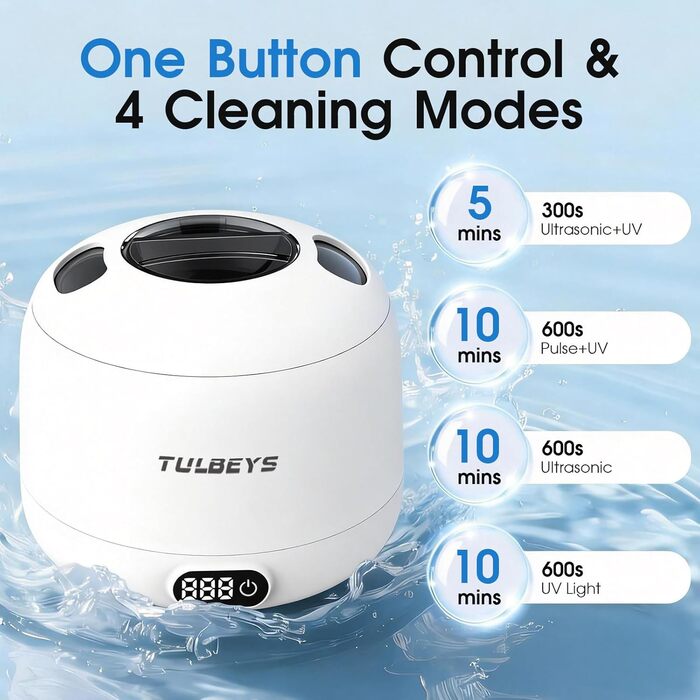 Ультразвуковий очищувач 45000 Гц з УФ-дезінфекцією 220 мл для зубних протезів, брекетів, ювелірних виробів - білий