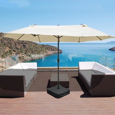 Outsunny Double Canopy Sun Umbrella Garden Umbrella Patio Umbrella with Hand Crank and Umbrella Stand, Oval 460 x 270 x 240 cm in Cream White