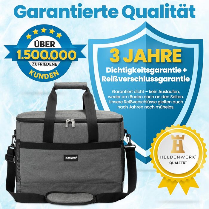 Термосумка HELDENWERK 33L з 7 відділеннями – велика, складна, витримує до 12 годин, виготовлена з темного сірого кольору, з посиленим дном, для пікніка, обіду, виготовлена з водонепроникного матеріалу