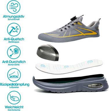 Черевики безпеки для чоловіків та жінок, робочі черевики, професійне взуття, черевики зі сталевим підноском, легкі робочі черевики, сірі, розмір 37-46 EU