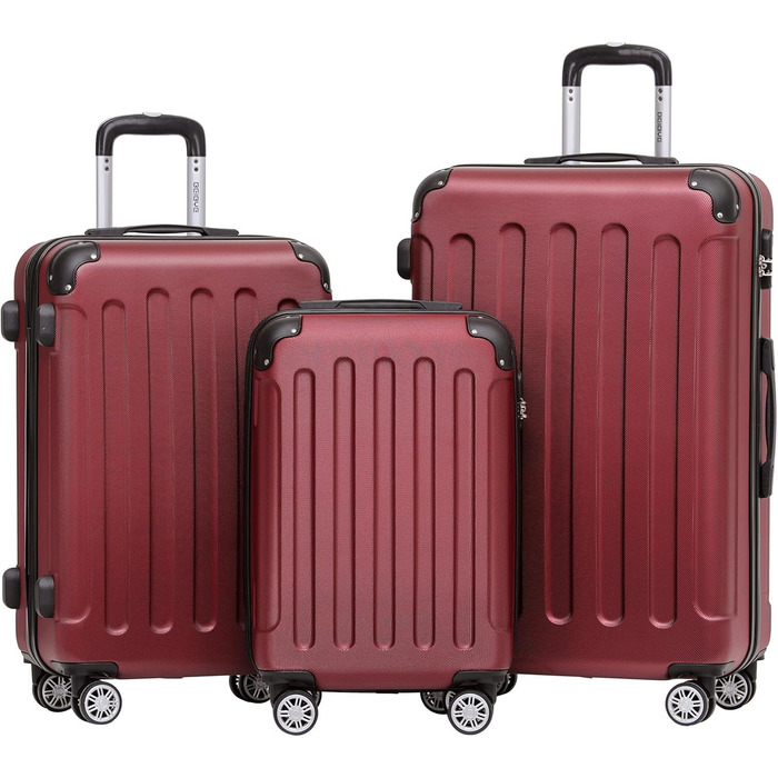 Набір валіз Beibye 2045 з трьох ролерів (3шт) - жорсткий корпус, 20 кольорів (темно-зелений, бордовий)